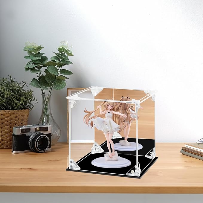 Acrylic Display Case for Collectibles Assemble Clear Acrylic Display Box with Mirrored Back, Alternative Glass Case for Action Figures Lego Model Doll Toys Display (6x6x6 inch, 15x15x15cm)