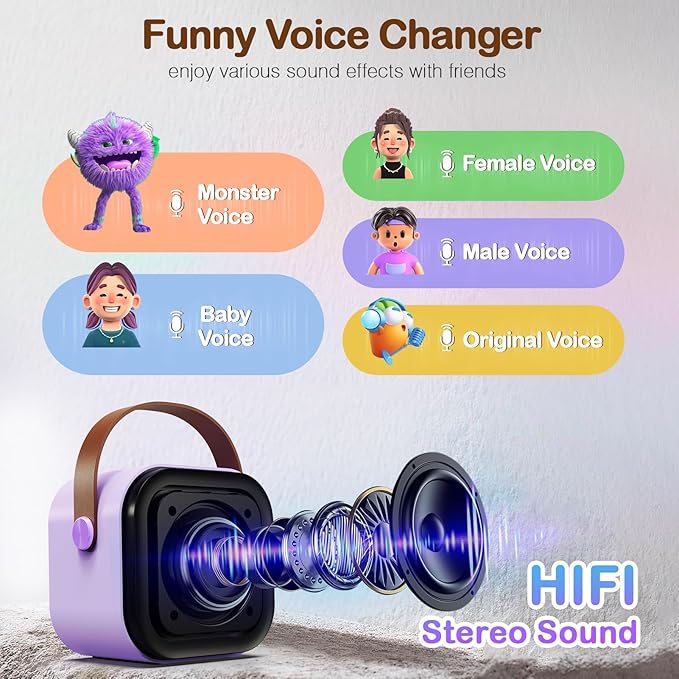 ShinePick Kids Karaoke Machine with 2 Wireless Microphones Portable Bluetooth Mini Karaoke Machine Speaker Kids Toys Christmas Birthday Gift for 3 4 5 6 7 8 9 10 11 12+Year Old Girls Boys (Purple)