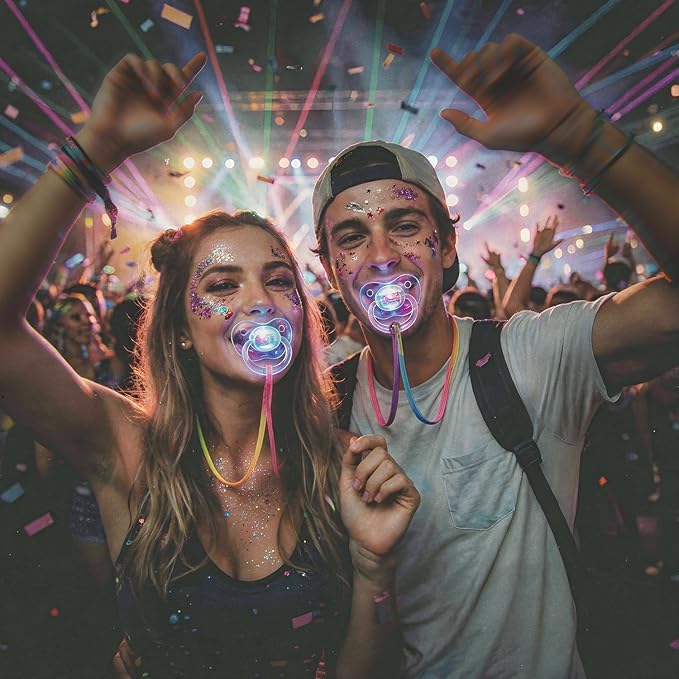 GloFX LED Rave Pacifier Light Up Binkie with Super Bright RGB LEDs, Soft Mouthpiece, Glowing Party Necklace Toy for EDM, Raves, Festivals & Concerts (1 Pack)