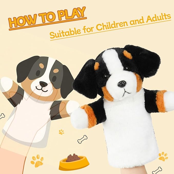 Plush Dog Hand Puppet for Children Educational Pretend Play Animal Puppet for Storytelling Classroom Theater Party Gift for Toddlers Bernese Mountain Dog