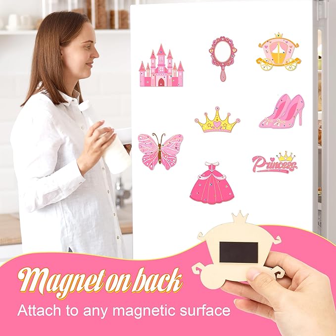 Bafeil 24 Sets Princess Party Favors, DIY Wooden Painting Crafts Kit with Magnets, Princess Birthday Party Supplies, Princess Party Decorations Goodie Bags Gifts Stuffers Prizes