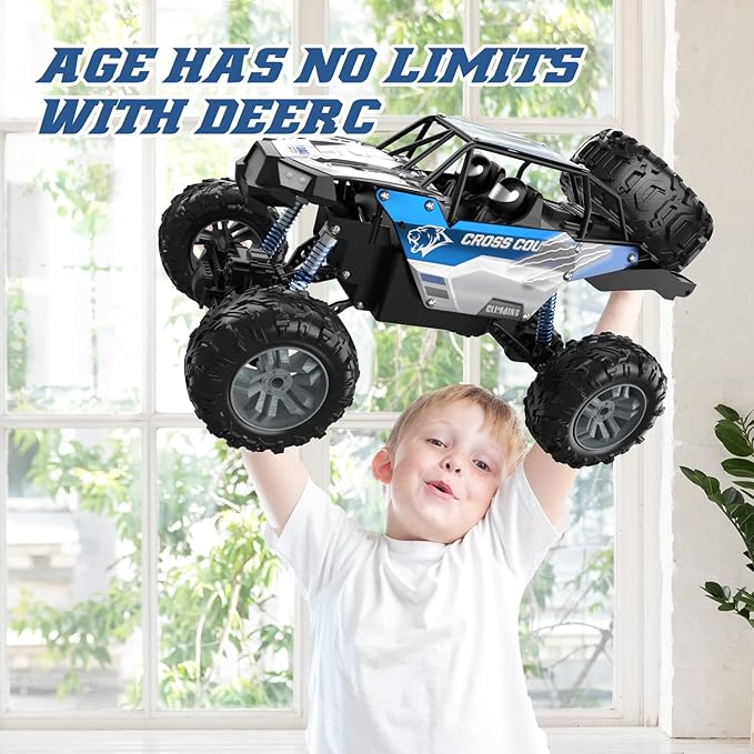 DEERC Large 1:8 Scale Monster Truck for Adults and Boys, Upgraded Remote Control Car with Realistic Sound, 4WD All Terrain RC Toy with 2 Batteries for 80 Minutes Play