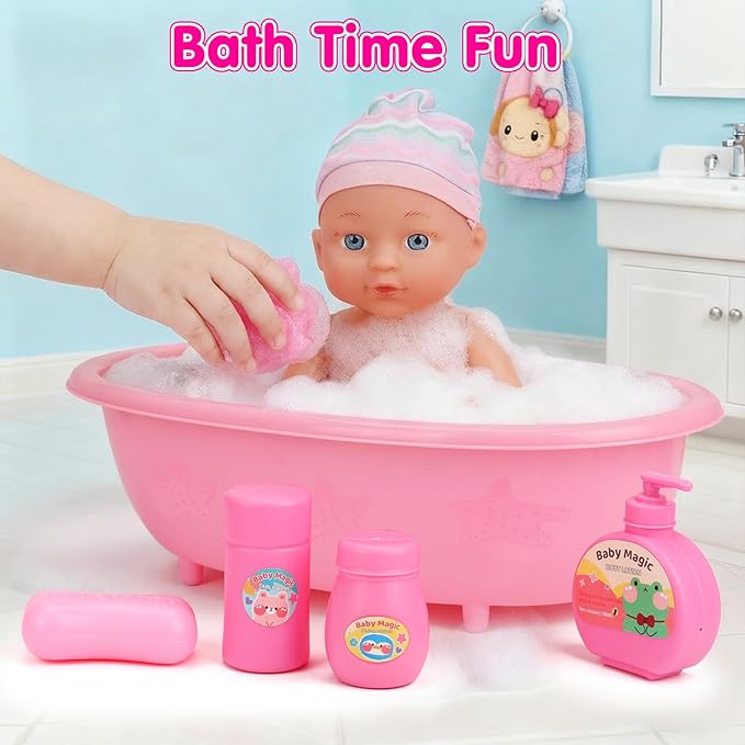 Baby Doll Stroller Set Toys for Girls Toddlers 3-5 4-6 5-7, Baby Doll Playset with 11" Doll, Bathtub and 20PCS Baby Doll Accessories, Baby Stroller Toys for 2 3 4 5 Year Old Girls Birthday Gifts