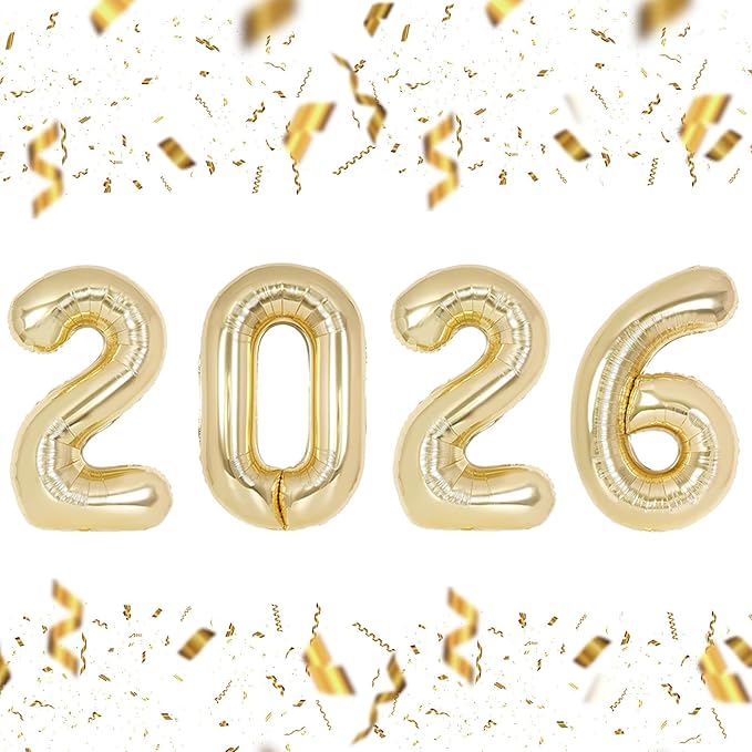 KALOR 32 Inch 2026 Light Gold Foil Number Balloons, 2026 New Years Decorations for 2026 Happy New Year Eve and Graduations Party Supplies