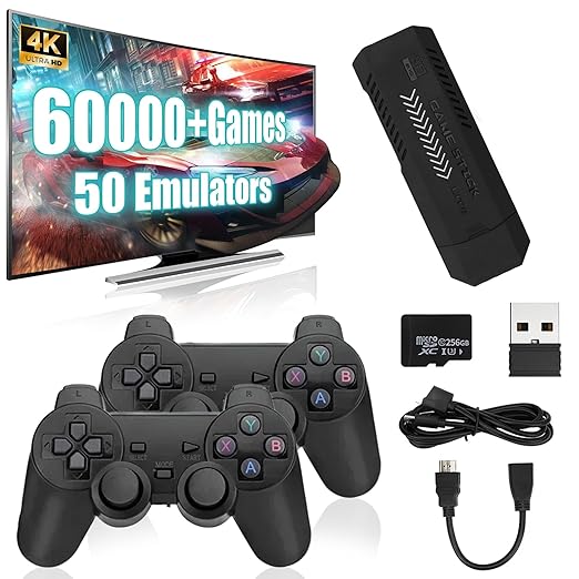 KINMRIS X2 Plus Retro Gaming Console 256G Built-in 60000 3D Games 50+ emulators 4K HD Video Game Stick Plug&Play With Two Wireless Controller