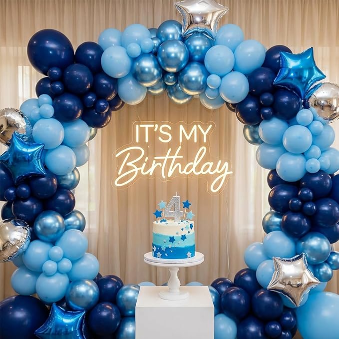 RUBFAC Metallic Blue Balloons 129pcs Different Sizes Pack of 18 12 10 5 Inch, Latex Chrome Blue Balloon Garland Arch Kit for Wedding Baby Shower Birthday Party Graduation Decorations