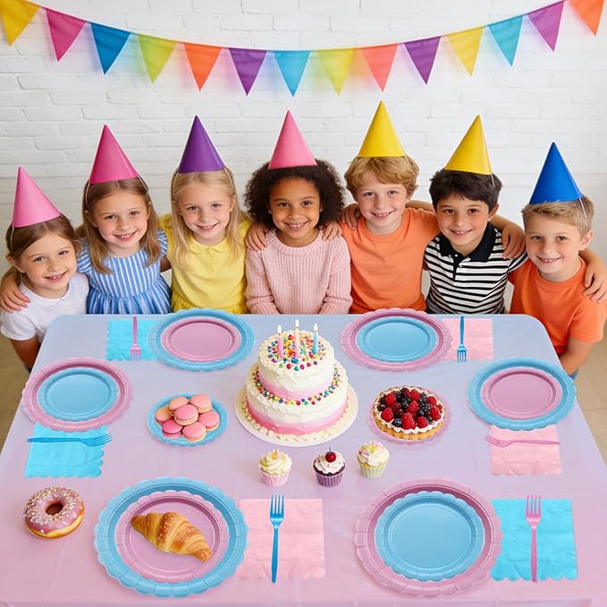 Gender Reveal Party Supplies Set for 20 Guests, Including Pink Blue Tablecloth, Forks, Napkins and Plates for Gender Reveal Decorations Baby Shower Boy or Girl Party