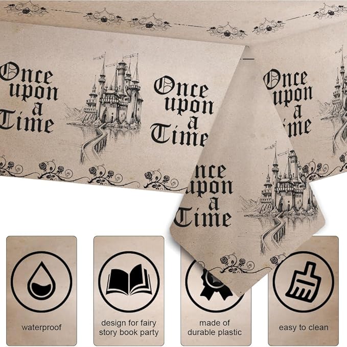 3 Pack Fairytale Birthday Tablecloths Once Upon a Time Baby Shower Decorations Story Book Plastic Tablecloth Castle Birthday Baby Shower Table Covers 108 x 54 Inch