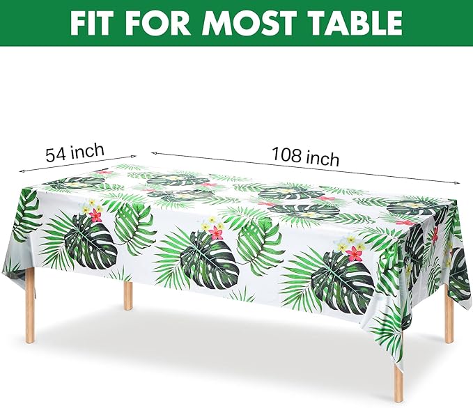 Animal Safari Tablecloth Jungle Animal Theme Tablecover Tiger Zebra Giraffe Print Table Cover Tropical Leaf Tablecloth Party Supplies for Jungle Safari Birthday Baby Showers (Greenery Style, 3 Pcs)
