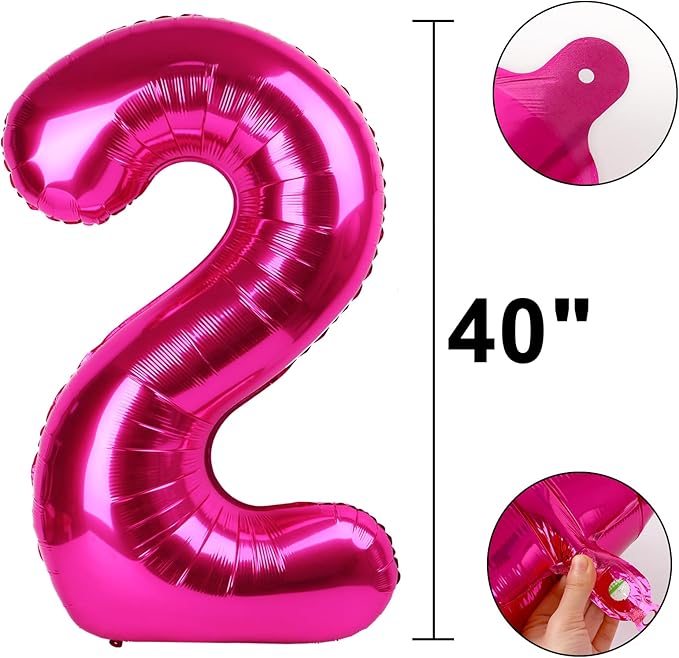 Rose Red Number 2 Balloon 40 Inch,Jumbo Giant Mylar Hot Pink Number 2,Big Large Foil Helium Two Number Balloons, Balloons for 12 20 21 22 Birthday Party Decorations Supplies Anniversary Celebration
