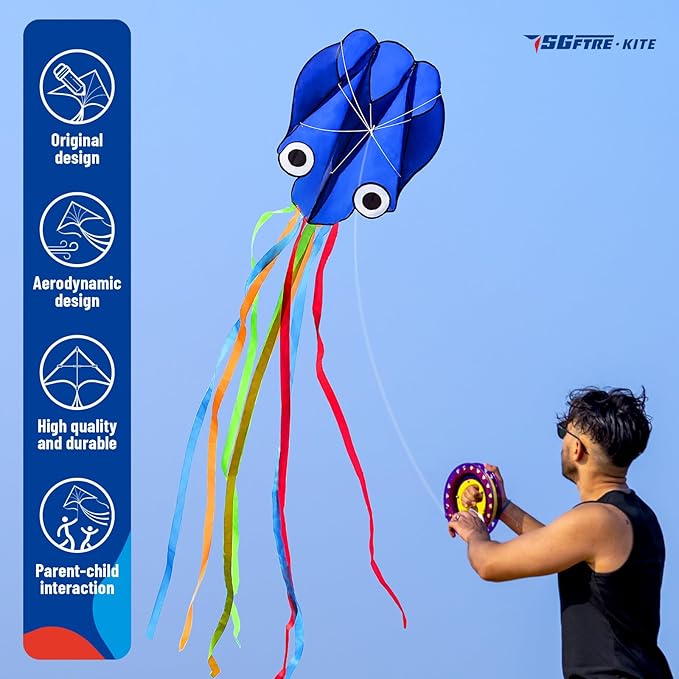 3 Piece Set Butterfly Delta Octopus Kites for Kids and Adults，Easy to Fly for Outdoor Adults Children Line Kite for Kids Toy (Green Dragon+ Delta+Octopus Blue, 3)