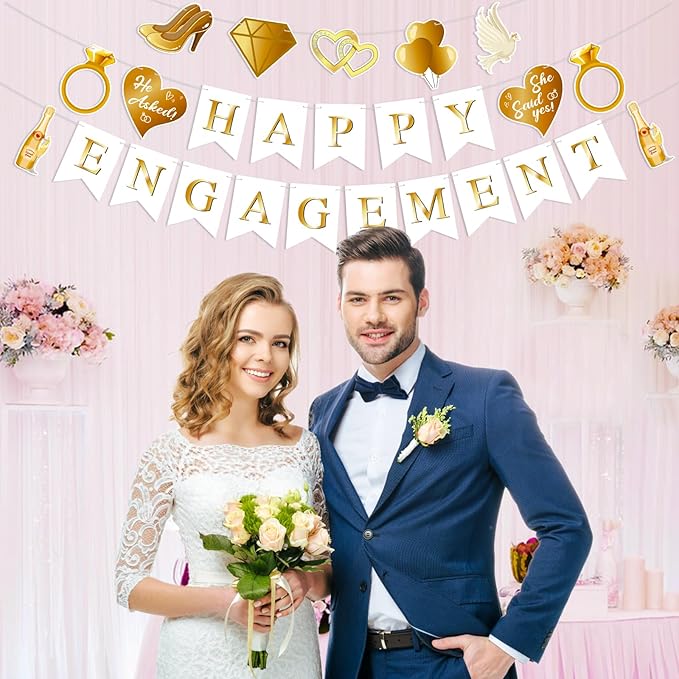 Happy Engagement Banner Decorations Just Engaged Decor Congratulations Banner Bachelorette Party Decorations Bride to Be Bridal Shower Wedding Supplies