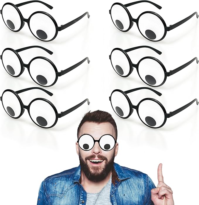 Googly Eyes Glasses, Funny Glasses Pranks Toy, Novelty Shaking Giant Eye Glasses, Funny Costume Accessories for Dress Up Party, Halloween or Birthday Party Favors, Party Supplies （6PCS）