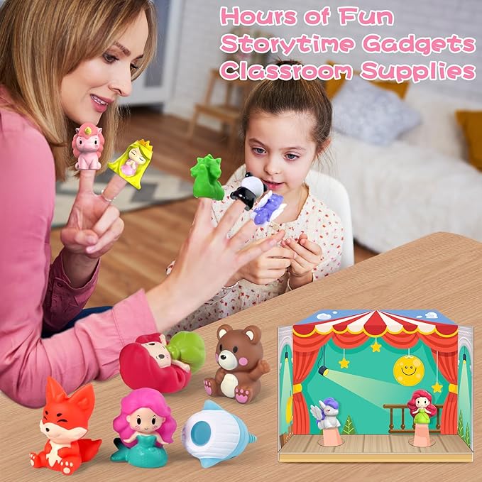 Oriate Fairy Tale Finger Puppets Toddler Toys, Story Time Puppets with Pretend Play Stage, Toddler Bath Toys with Storage Bag, Bathtub Party Favors Easter Egg Basket Stuffers 12m 10Pcs