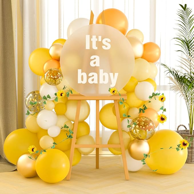 TUPARKA Sunflower Birthday Party Decorations Kit Sunflower Banner Yellow Balloon Arch Sunflower Vine Sunflower Heads Table Covers Cake Toppers 146 Pack Sunflower Party Supplies for Baby Shower Décor