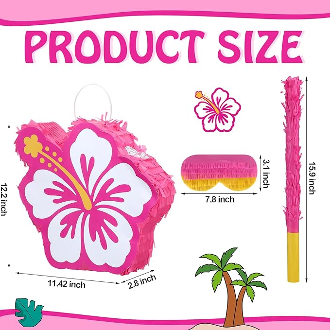 Soulchen Birthday Party Piñata Decorations Includes Eye Mask Stick Blindfold Confetti Birthday Party Camping Theme Favor Supplies(Summer Hibiscus Piñata)
