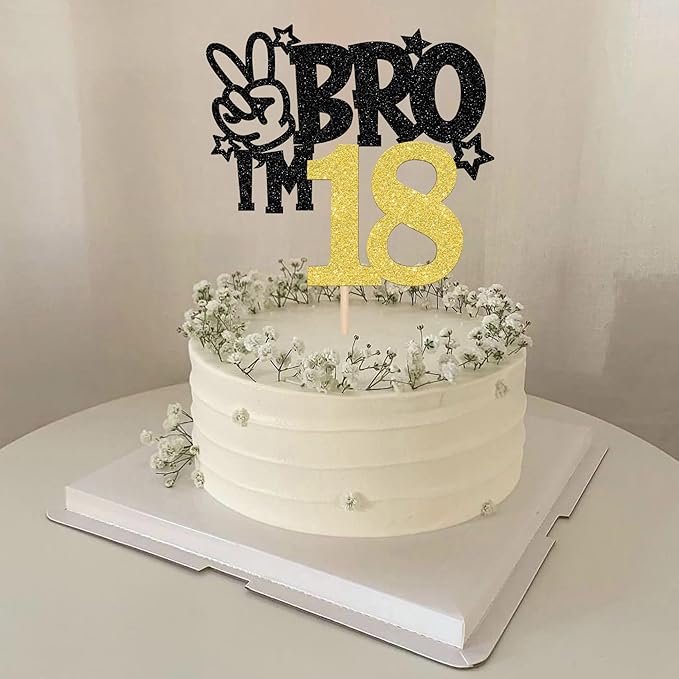 1 PCS Brother I'm 18 Cake Topper Glitter Star Happy 18th Birthday Cake Pick Bro I'm 18 Cake Decoration It's My 18th Birthday Decorations for Boys Cheers to 18 Years Old Birthday Party Supplies Gold