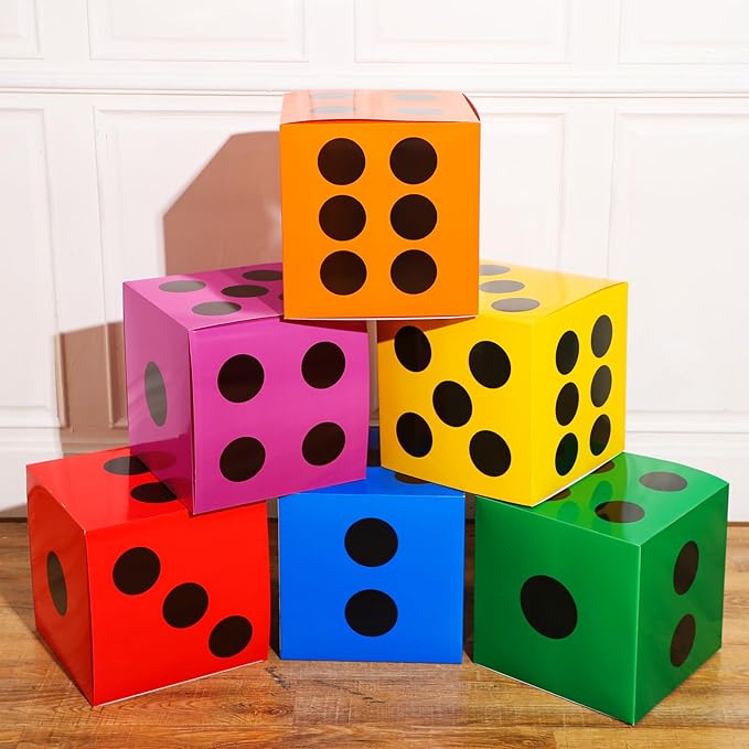 Zhanmai 6 Pcs Game Night Decor Large Dice Boxes 11.8 Inch Casino Theme Party Decoration New Year Game Big Dice Jumbo Table Giant Vegas Paper Color Box for Birthday Centerpiece Supplies(Colorful)