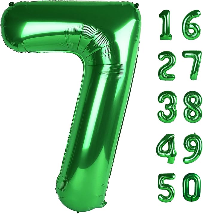 40 Inch Green Large 7 Number Balloons Dark Green, Big Foil Number Balloons, Giant Helium Happy 17th 27th Birthday Party Decorations for Man and Women, Huge Mylar Anniversary Party Supplies