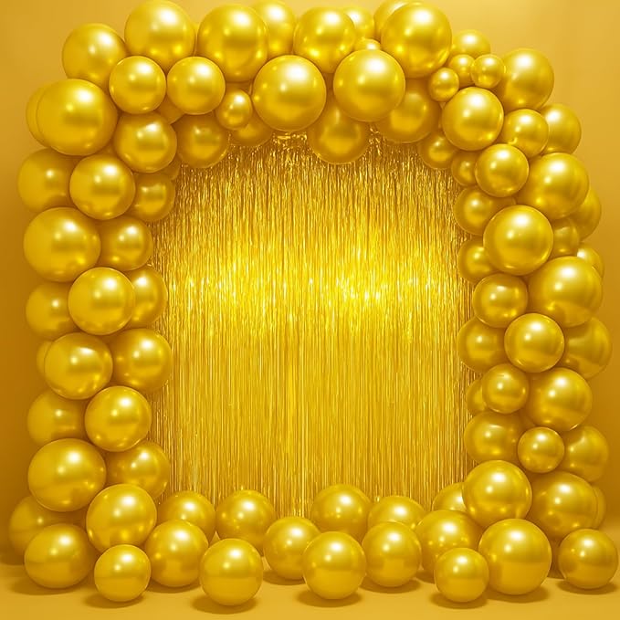 3.3 x 6.6 ft Foil Fringe Backdrop Curtains, Tinsel Streamers Party Decorations, Fringe Backdrop for Birthday, Baby Shower, Gender Reveal, Graduation (6, Gold)