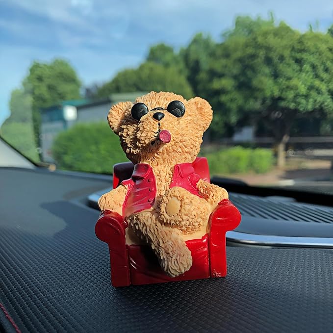 Cute Red Teddy Bear Statues Car Dashboard Decorations Accessories Interior for Men Women, Funny Collectibles Figurines for Car Dash Board Decor Auto Charm Ornaments Home Office Desk Decoration Gifts