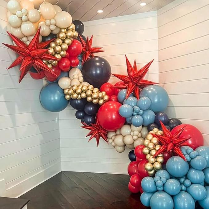 Red Blue White Balloons, 12Inch 60Pcs Retro Navy Blue Matte Red and White Balloon, Royal Blue and Scarlet Latex Balloons for Boys Men Birthday Hero Theme Baseball Party Labor Independence Day Decor