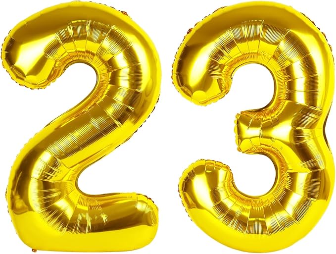23 Balloon Number 40 Inch, Big Foil 23th Birthday Balloons Decorations for Women, Gold Number Balloon for 2 3 23 32 Wedding Memorial Day's Graduation Supplies