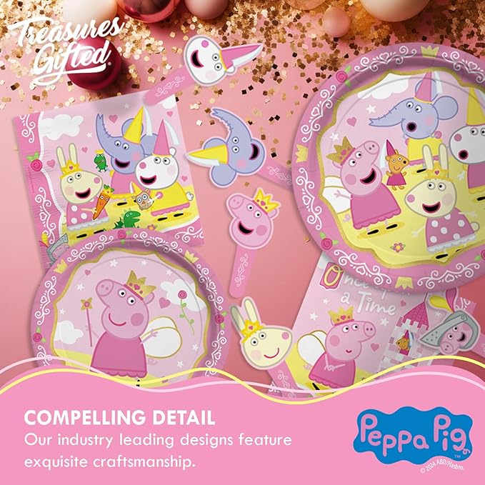 Treasures Gifted Princess Peppa Pig Birthday Party Supplies - Serves 24 Guests - Officially Licensed Party Supplies Deluxe Set - Plates, Cups, Napkins, Table Cover