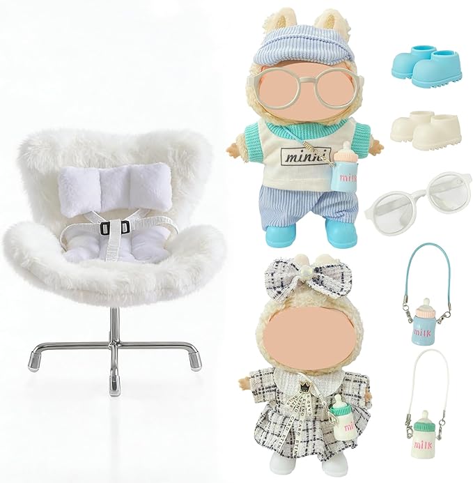 17cm Doll Car Seat and Clothes Set (No Dolls), Includes Doll Seat and 2-Pack Doll Clothes, Perfect for Play and Display, Doll Outfit Accessories for Collectors