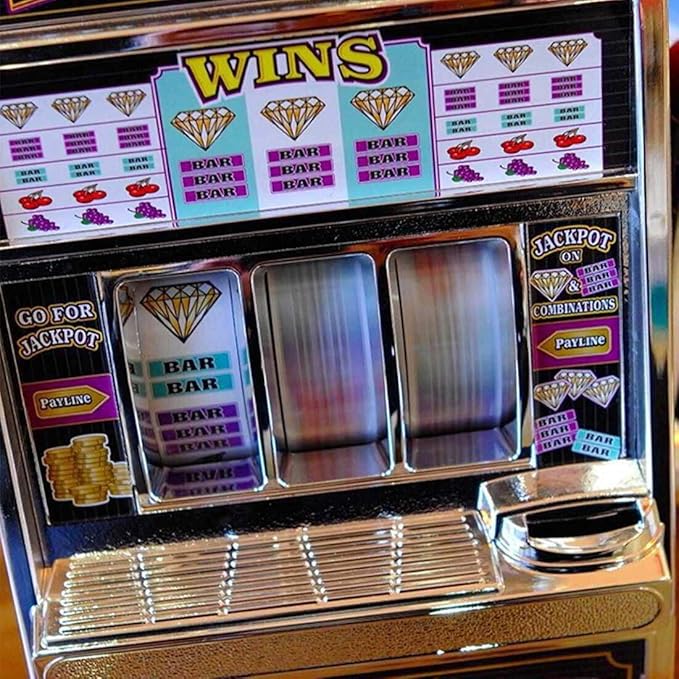 Mini Slot Machine, Nostalgia Retro Arcade Slot Machine Coin Bank Portable Handheld Game Machine Toy with Lights & Sounds, Rechargeable Machine Arcade for Adult Kids