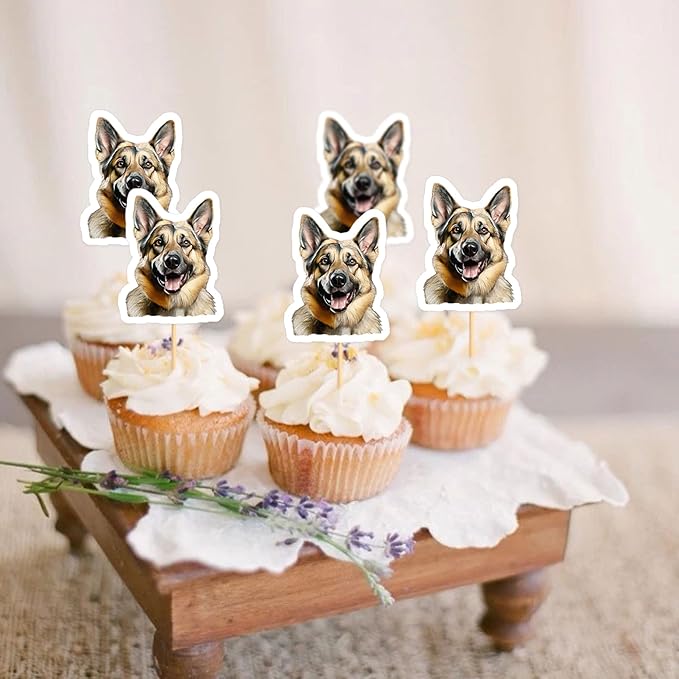 Ercadio 24 Pcs Pet Dog Puppy Cupcake Toppers Cute German Shepherd Dogs Cupcake Picks Puppy Birthday Party Pet Dog Party Cake Decorations