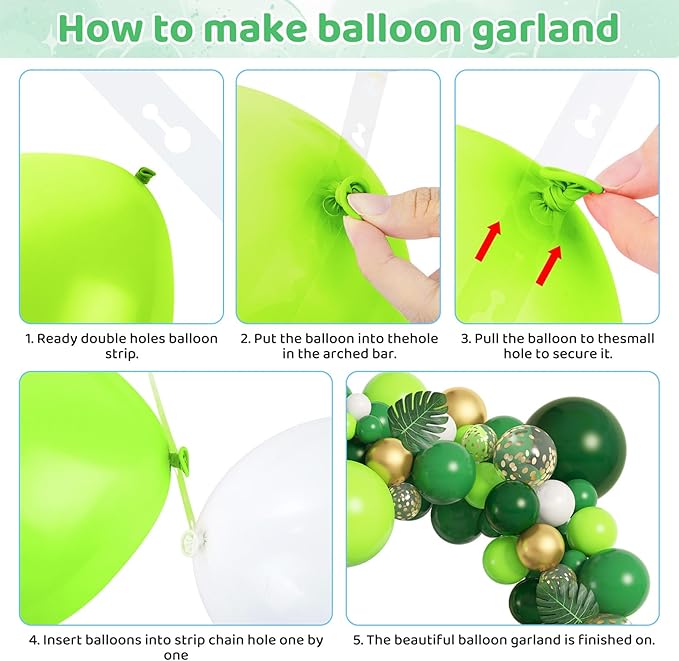 Amandir 163Pcs Jungle Party Balloons Garland Arch Kit, Gold Lime Green Balloons with Artificial Tropical Palm Leaves for Dinosaur Safari Decorations Wild One Birthday St Patricks Day Party Supplies