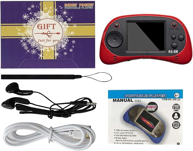 Kids Handheld Games 16 Bit Retro Video Games Console with 220 HD Electronic Games - 2.5'' LCD Portable Travel Games Entertainment Gifts for Boys Girls Ages 4-12 (Classic Red)
