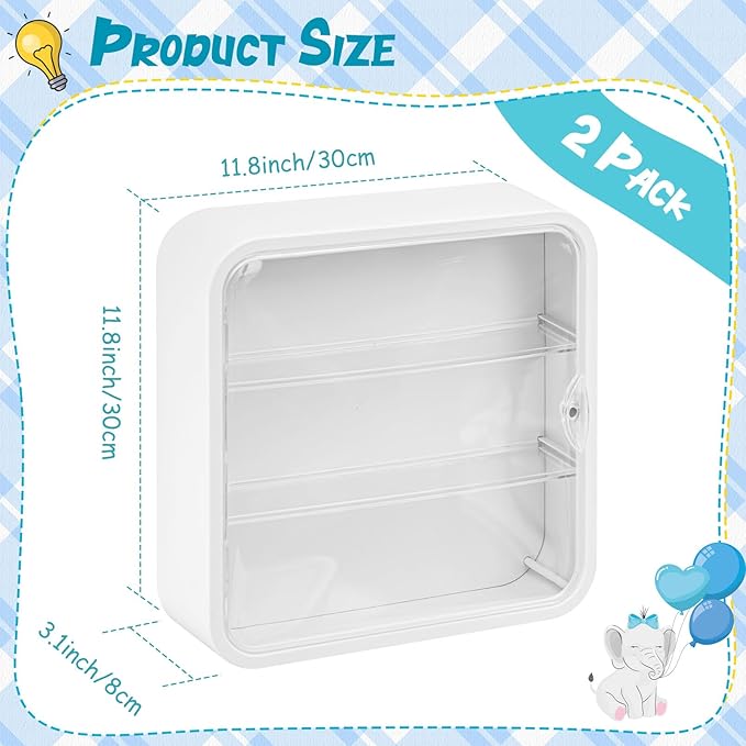 Menkxi 2 Pcs Display Case for Figures 3 Tiers Doll Storage Box Wall Mounted Clear Box Dust Proof Display Cabinet Organizer with Magnetic Door for Mini Toys Action Figures Collectibles, White