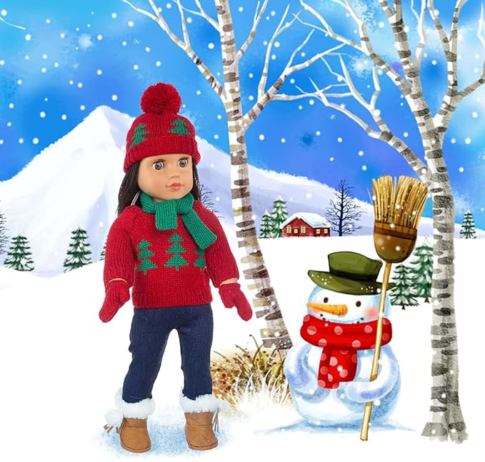 Ecore Fun 2 Sets American 18 Inch Doll Clothes Winter Christmas Outfit and Accessories Including Sweaters Trousers Hats and Scarfs