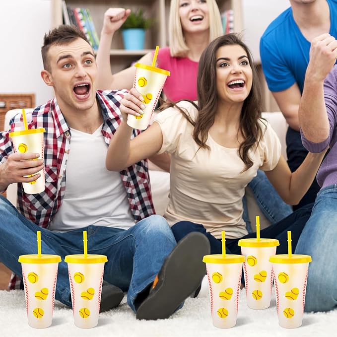 Hxezoc 16 Pieces Softball Plastic Cups Reusable Party Plastic Cups 24 oz Sports Party Gifts for Softball Game Sport Birthday Party Decoration Supplies