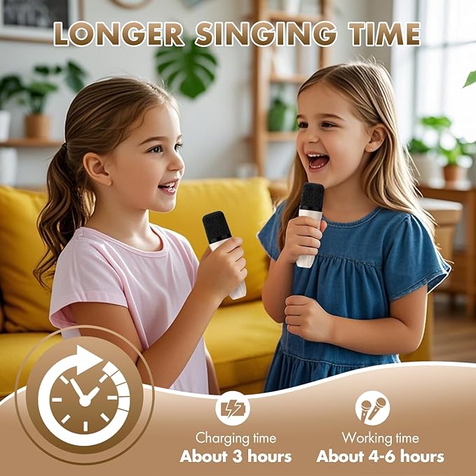 Mini Karaoke Machine Gifts for Kids Adults, Portable Karaoke Speaker with 2 Wireless Microphones, Kids Microphone with Speaker, Birthday Gifts for Girls Boys 3-12+ Year Old (Beige)