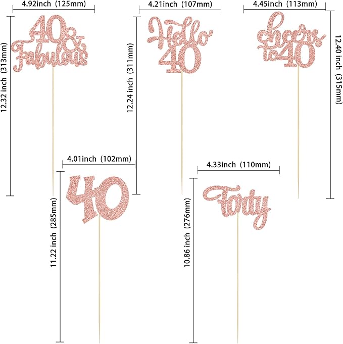 Gyufise 15Pcs 40th Birthday Centerpiece Sticks Forty Happy 40th Table Flower Centerpieces Sticks Cheers to 40 Floral Decorations for 40th Birthday Party Centerpieces Supplies Rose Gold