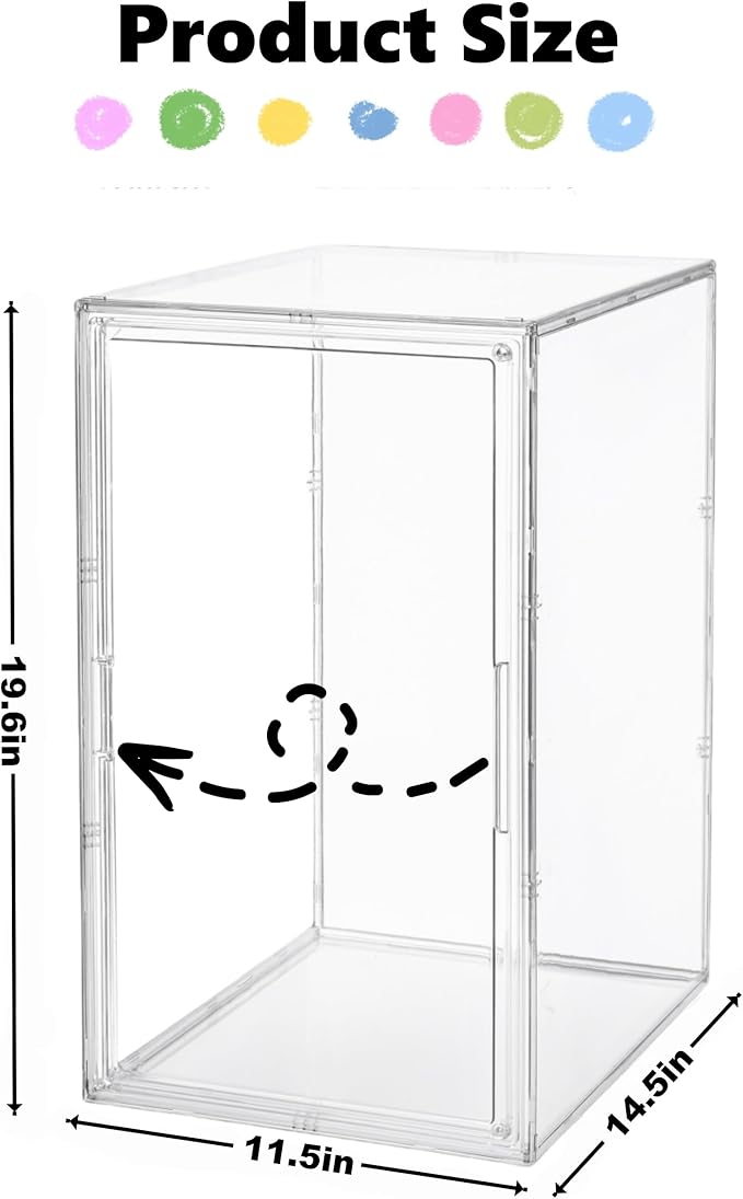 Jumbo Vertical Acrylic Display Case - Extra Tall 19.6" Cabinet for Oversized Figures, Magnetic Door & Stackable Dustproof Showcase for Statues, Plush Art Dolls (Extra Large 14.5"x11.5"x19.6")
