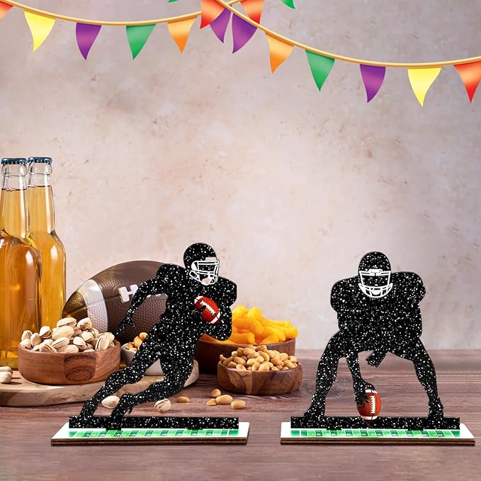 Geetery 7 Pcs Football Party Table Decoration Wooden Football Table Centerpiece Sport Player Silhouette Birthday Sign Centerpieces for Sport Birthday Party Supplies