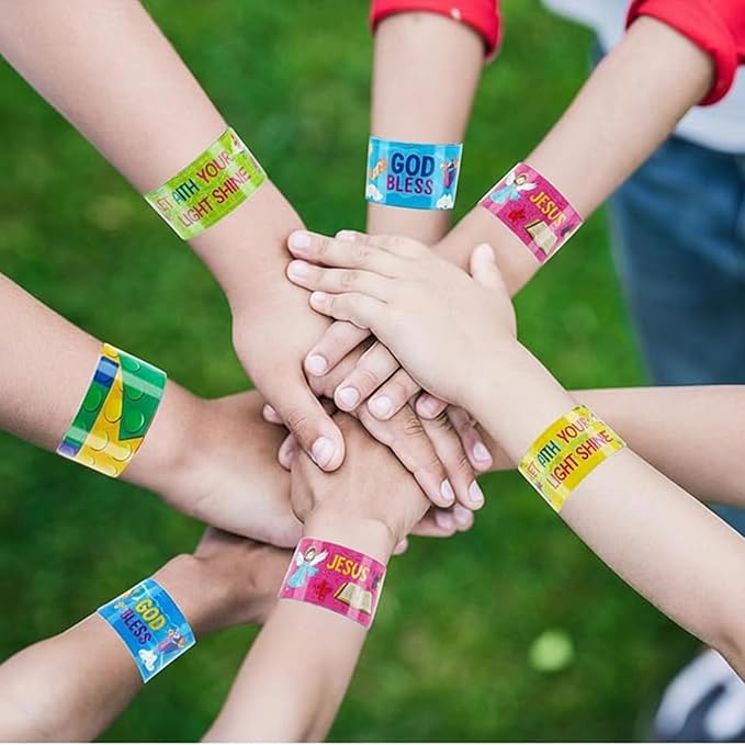 Frienda 40 Pcs Bible Verses Religious Christian Slap Bracelets for VBS Jesus Love You Wristbands Inspirational Motivational Nativity Slap Bracelet Sunday Supplies He Is Risen(Motivational)
