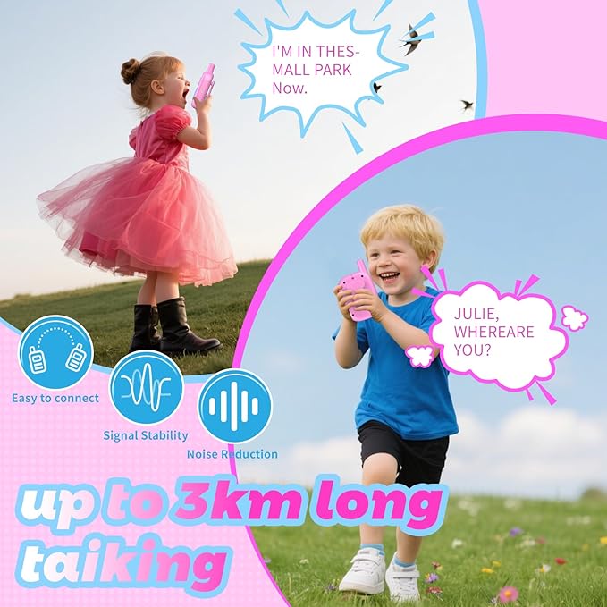 Walkie Talkies for Kids 3 Pack,3 Miles Family Walky Talky Children Radio Long Range,22 Channels Kids walkie talkies with VOX Function,3-12 Years Old Boys Girls Xmas Birthday (Pink 001)