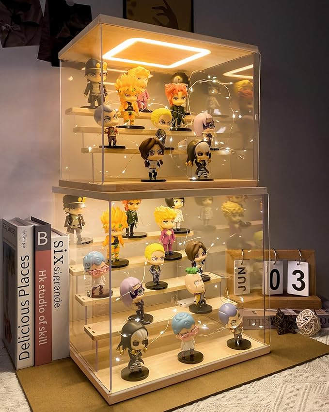 Clear Acrylic Display Case with Light , 5 Tier Display Box Stand Assembly Dustproof Protection Showcase for Collectibles Action Figures (12.6×12.2×11.8in; 32×31×30cm)
