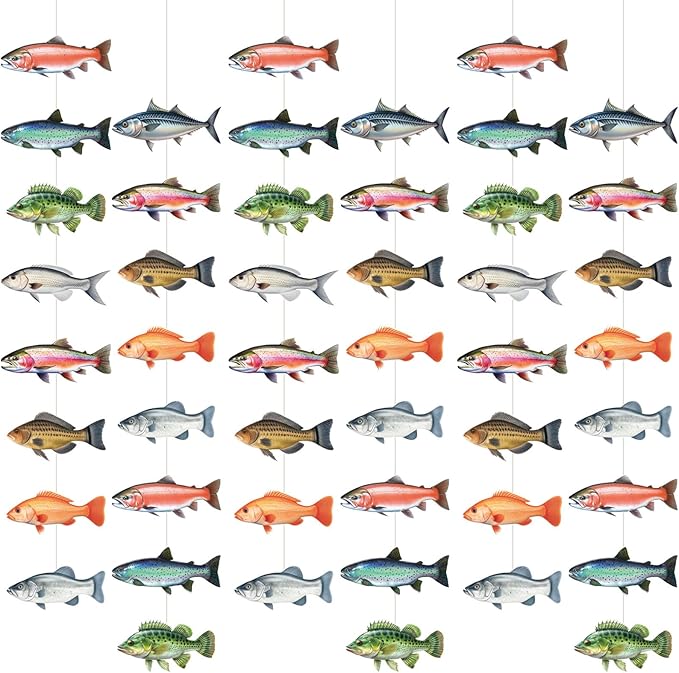 Pasimy 8 Pcs Fish Party Decoration Banner Fishing Garland Fisherman Birthday Party Photo Booth Fishing Supplies for Fisherman Competition Tournament Retirement Barbecue