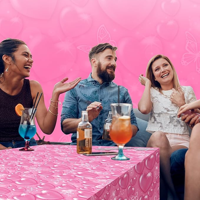 Peryiter 3 Pack 2000s Tablecloth Decorations Y2k Party Decarations Pink Table Cover Plastic Heart Butterfly Disposable Rectangle Tablecloth for Wedding Birthday Party Supplies 54 x 108 Inch