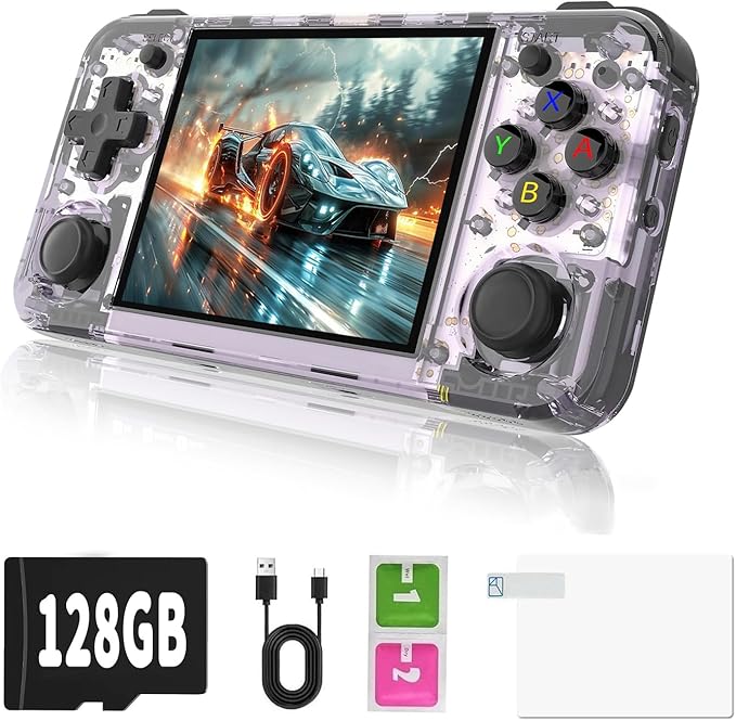 WESICH RG35XX H Retro Game Console,3.5 Inch IPS Screen Built-in 64GB+128GB TF Card,with 3300mAh Battery Linux System Games Consoles,Support HD and TV Output Casual Game Console(Purple)