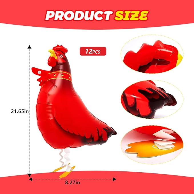 Libima 12 Pcs Chicken Balloons Aluminum Film Farm Animal Decorations Balloons Birthday Party Supplies BBQ Party Decorations Baby Shower Supplies Family Photo Booth Courtyard Decor (Funny Style)