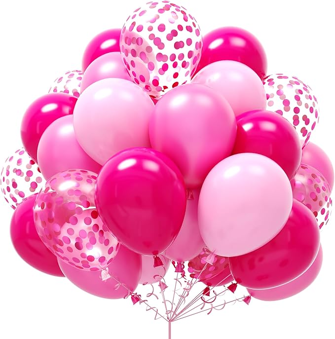 Togvu Hot Pink and Baby Pink Balloons, 60 Packs 12 Inch Premium Pink Latex Balloon with Confetti Balloon for Valentine's Day, Birthday, Baby Shower, Wedding, Princess Theme Party Decoration