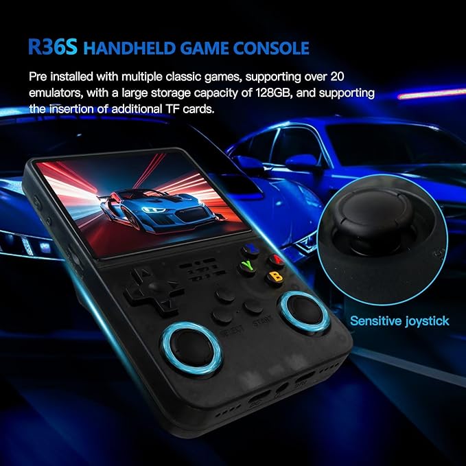 Life Girl Star New Upgraded R36S Retro Handheld Video Game Console Linux System 3.5 Inch IPS Screen Portable Pocket Video Player 128GB Games, 21 Emulator (Black )