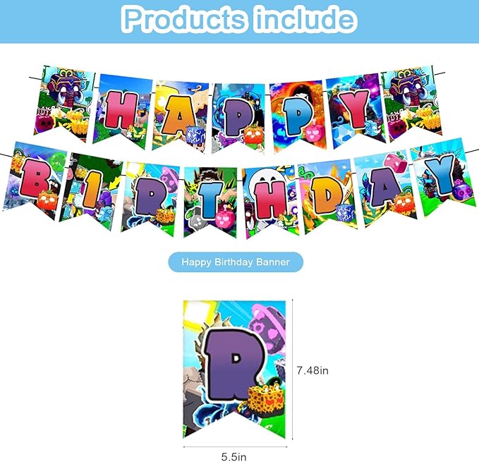 Blox Fruits Party Supplies,Blox Fruits Game Party Decorations Includes Banner, Cake Toppers, Balloon for Blox Game Party Decorations